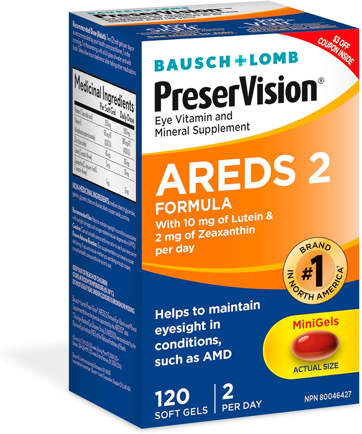 Supplément de vitamines et minéraux pour les yeux PreserVision AREDS 2