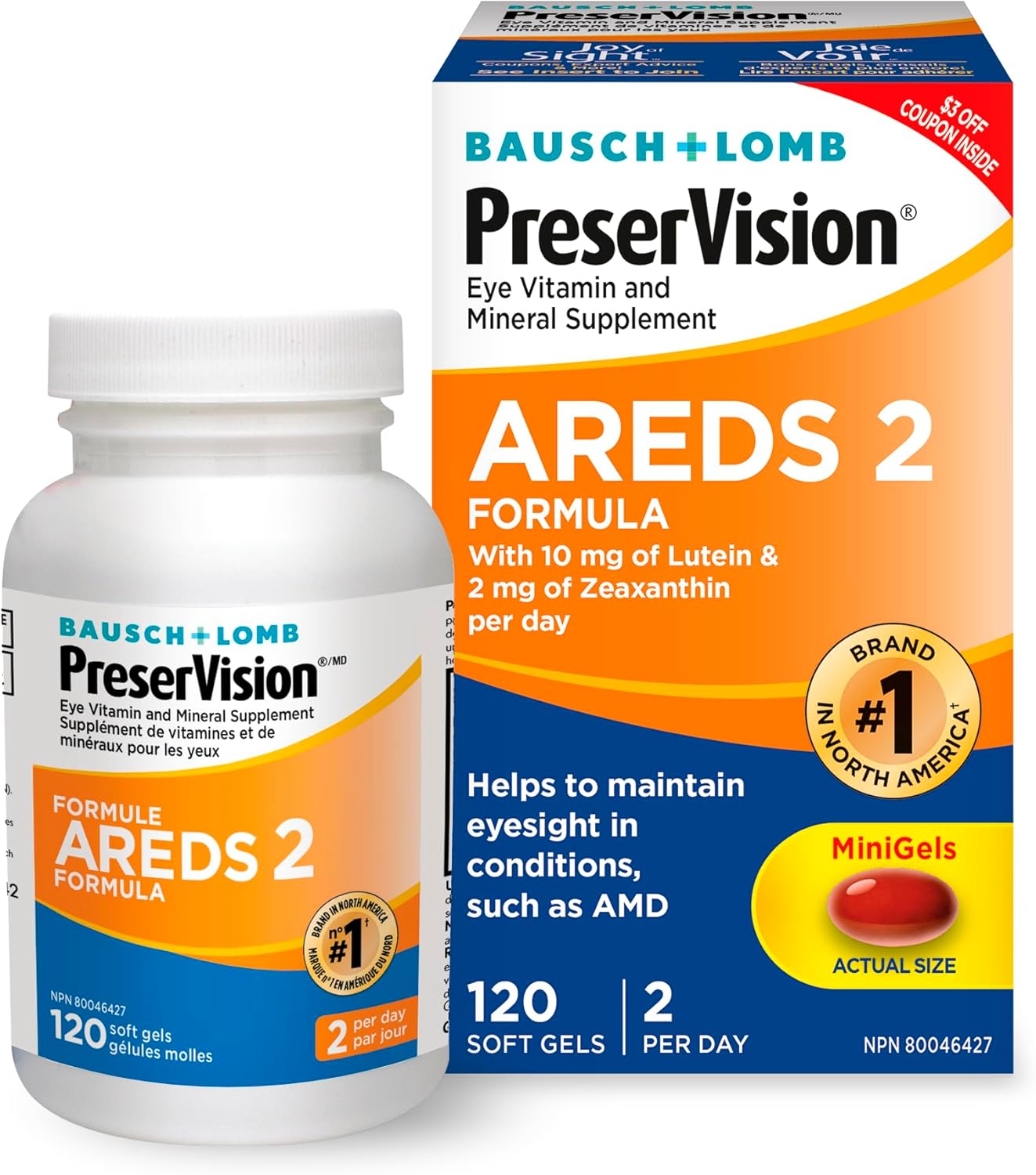 Supplément de vitamines et minéraux pour les yeux PreserVision AREDS 2