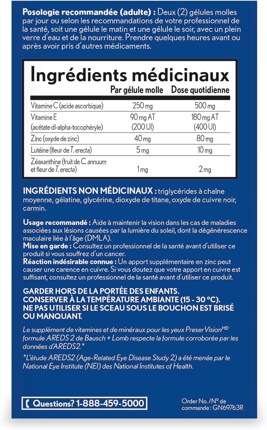 Supplément de vitamines et minéraux pour les yeux PreserVision AREDS 2